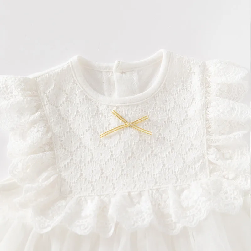 0-12M Baby Girls Lace Mesh Ruffled Dress Wholesale Baby Clothing