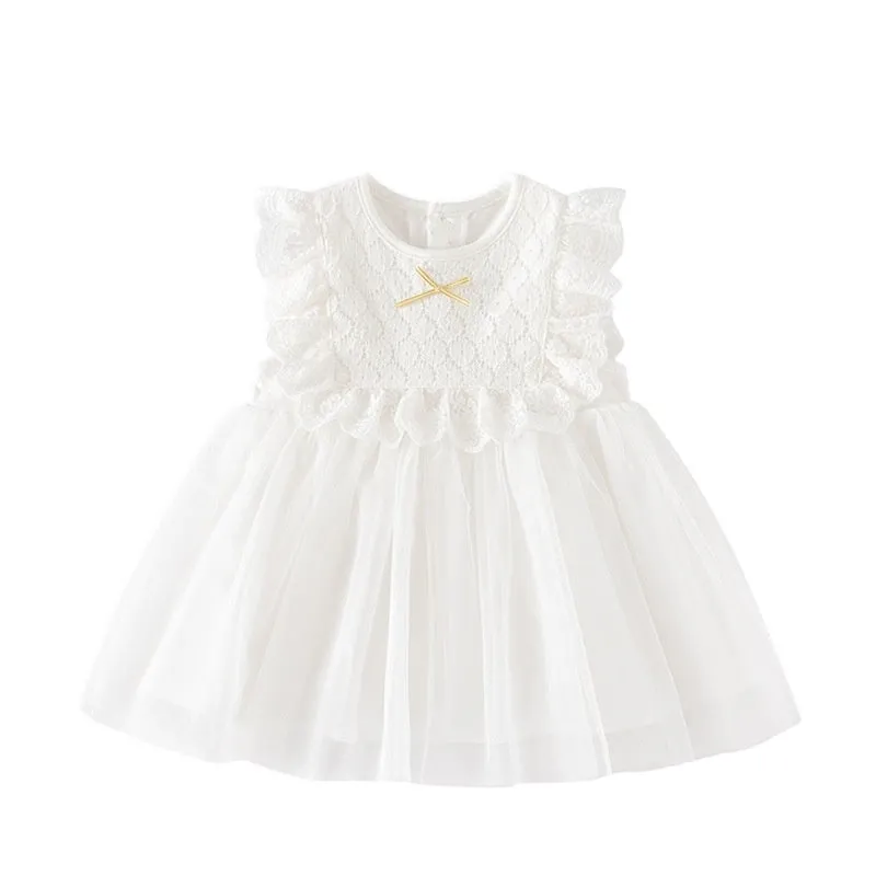 0-12M Baby Girls Lace Mesh Ruffled Dress Wholesale Baby Clothing