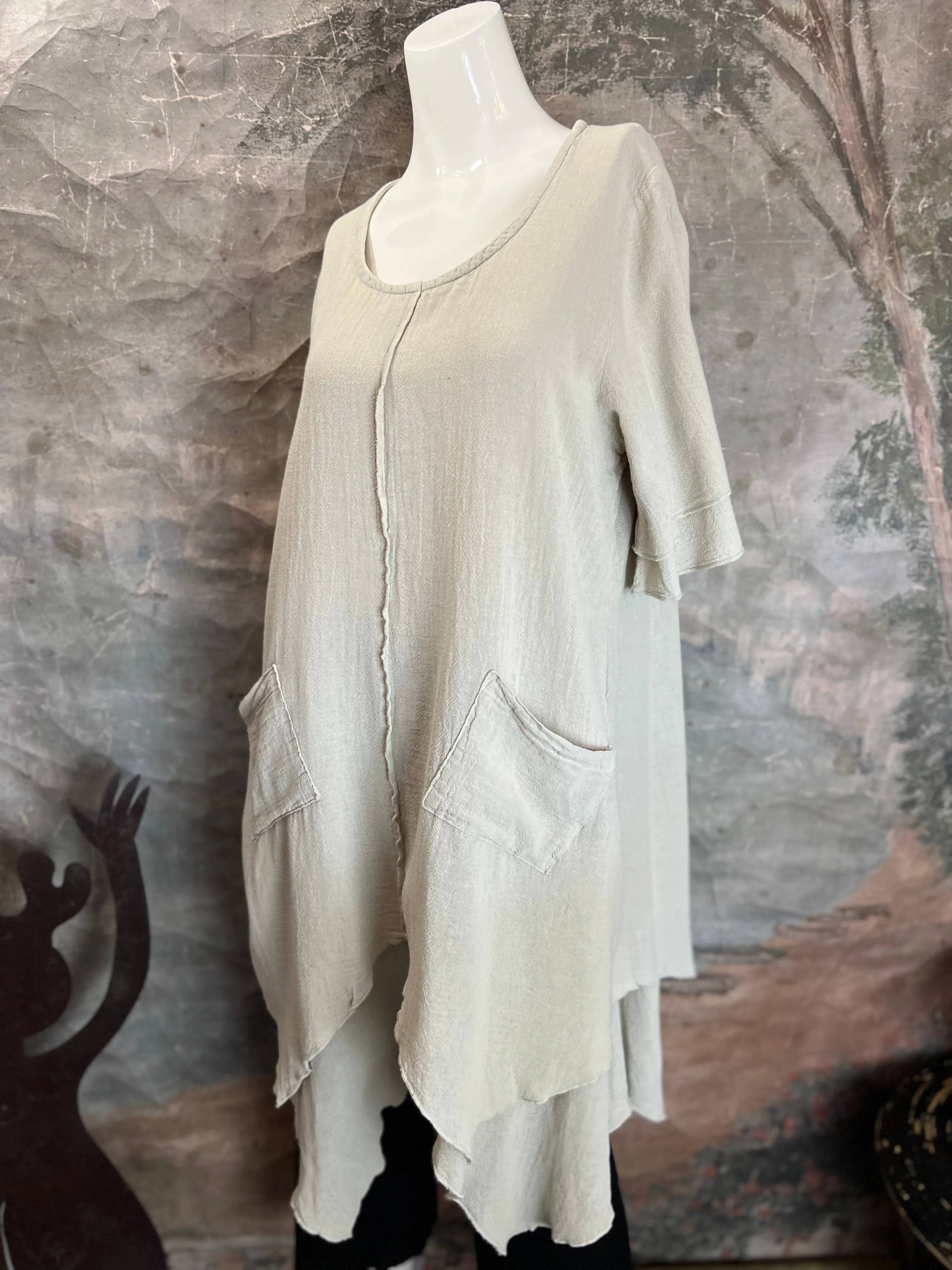 014 French Gauze 2 Pocket Dress-Sand