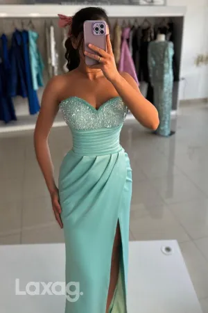13763 - Sheath/Column Sweetheart Ruched Slit Long Formal Party Dress