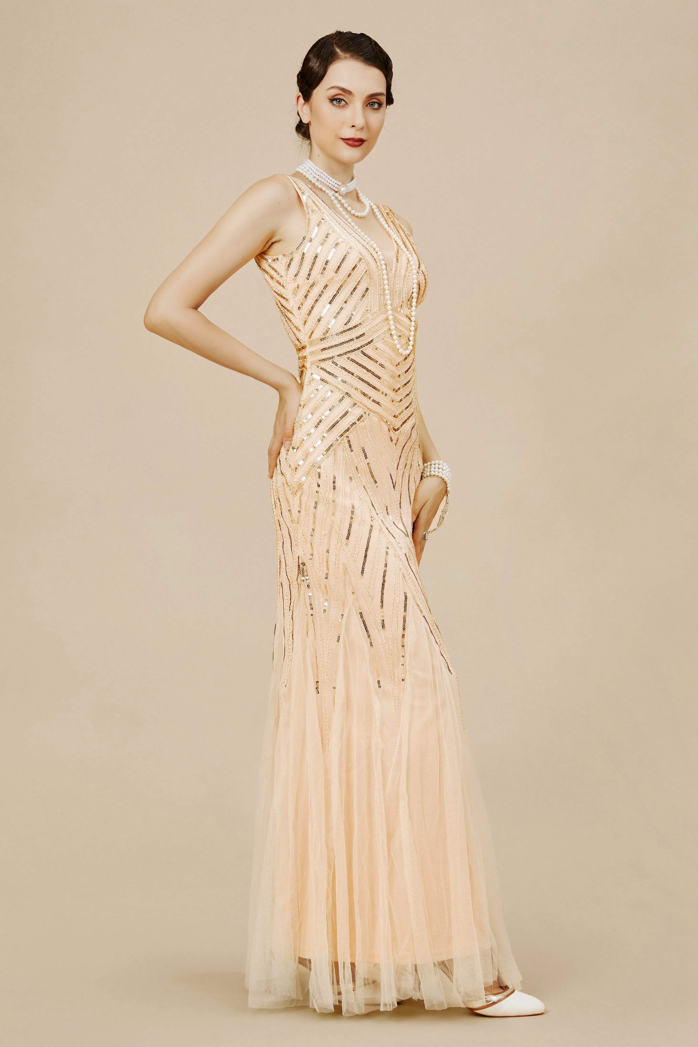1920s Bodycon Sequin Mermaid Maxi Dress