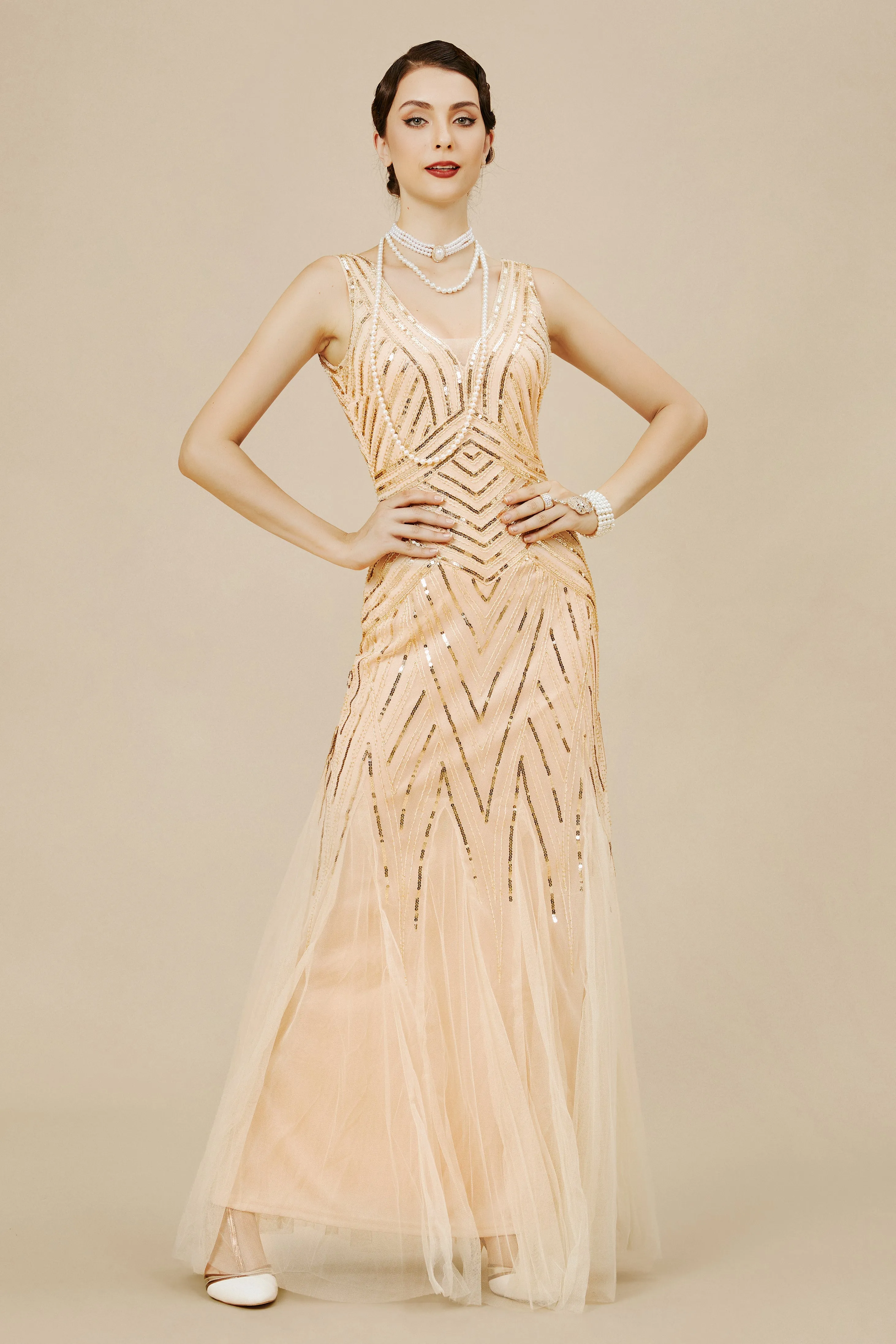1920s Bodycon Sequin Mermaid Maxi Dress