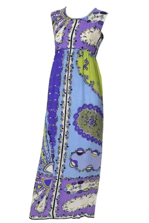 1960s Emilio Pucci Crinkle Silk Signature Fabric Vintage Maxi Dress 4