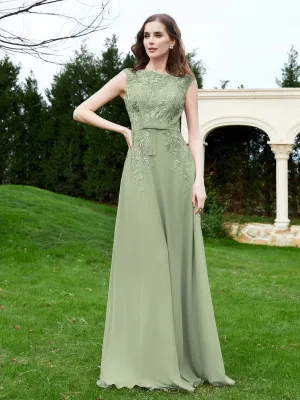 A-Line Chiffon Dress with Flower Appliqued Dusty Sage Plus Size