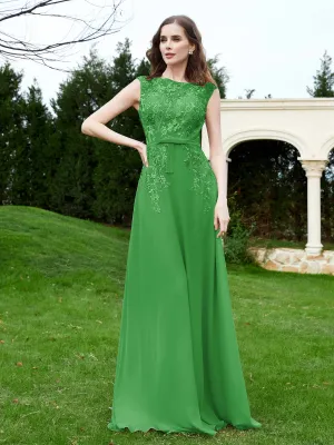 A-Line Chiffon Dress with Flower Appliqued Green Plus Size