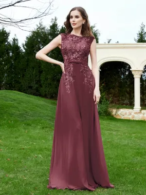 A-Line Chiffon Dress with Flower Appliqued Mulberry Plus Size