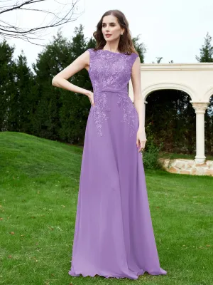 A-Line Chiffon Dress with Flower Appliqued Tahiti Plus Size