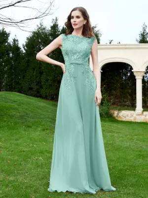 A-Line Chiffon Dress with Flower Appliqued Turquoise Plus Size