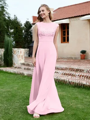 A-Line Chiffon Dress with Illusion Neckline Blushing Pink Plus Size