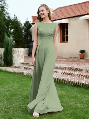 A-Line Chiffon Dress with Illusion Neckline Dusty Sage Plus Size