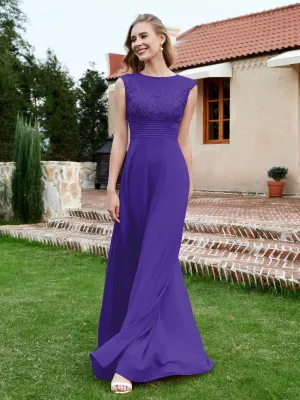A-Line Chiffon Dress with Illusion Neckline Regency Plus Size