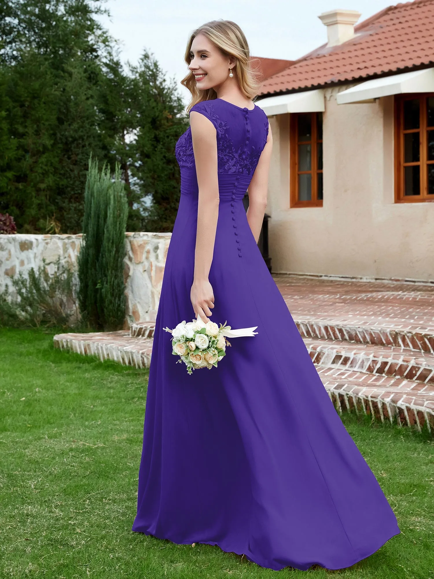 A-Line Chiffon Dress with Illusion Neckline Regency Plus Size