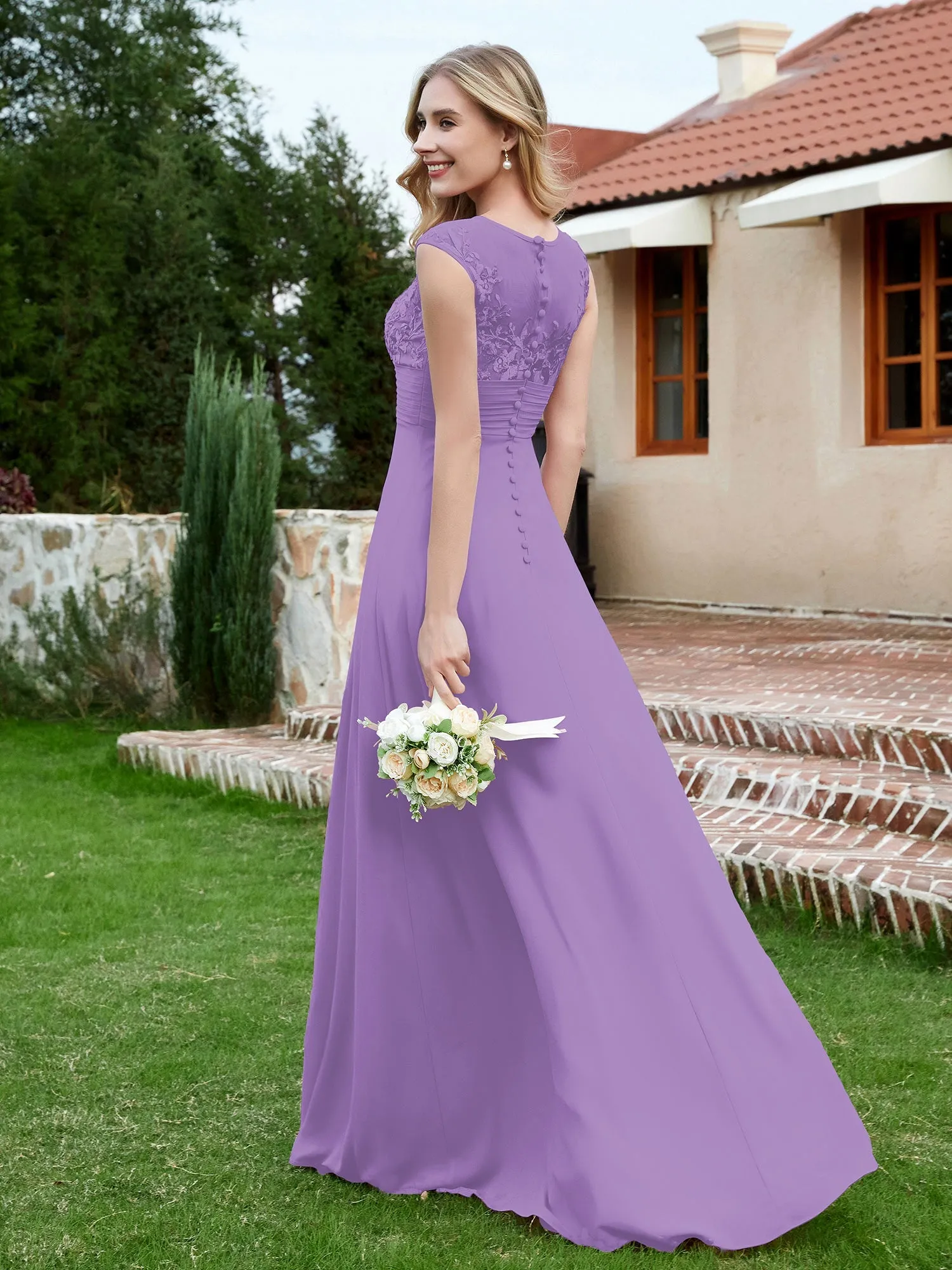 A-Line Chiffon Dress with Illusion Neckline Tahiti