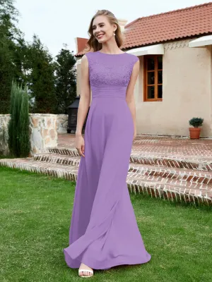 A-Line Chiffon Dress with Illusion Neckline Tahiti