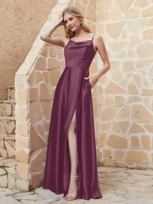 A Line Cowl Neck Satin Dress With Slit Mulberry Plus Size