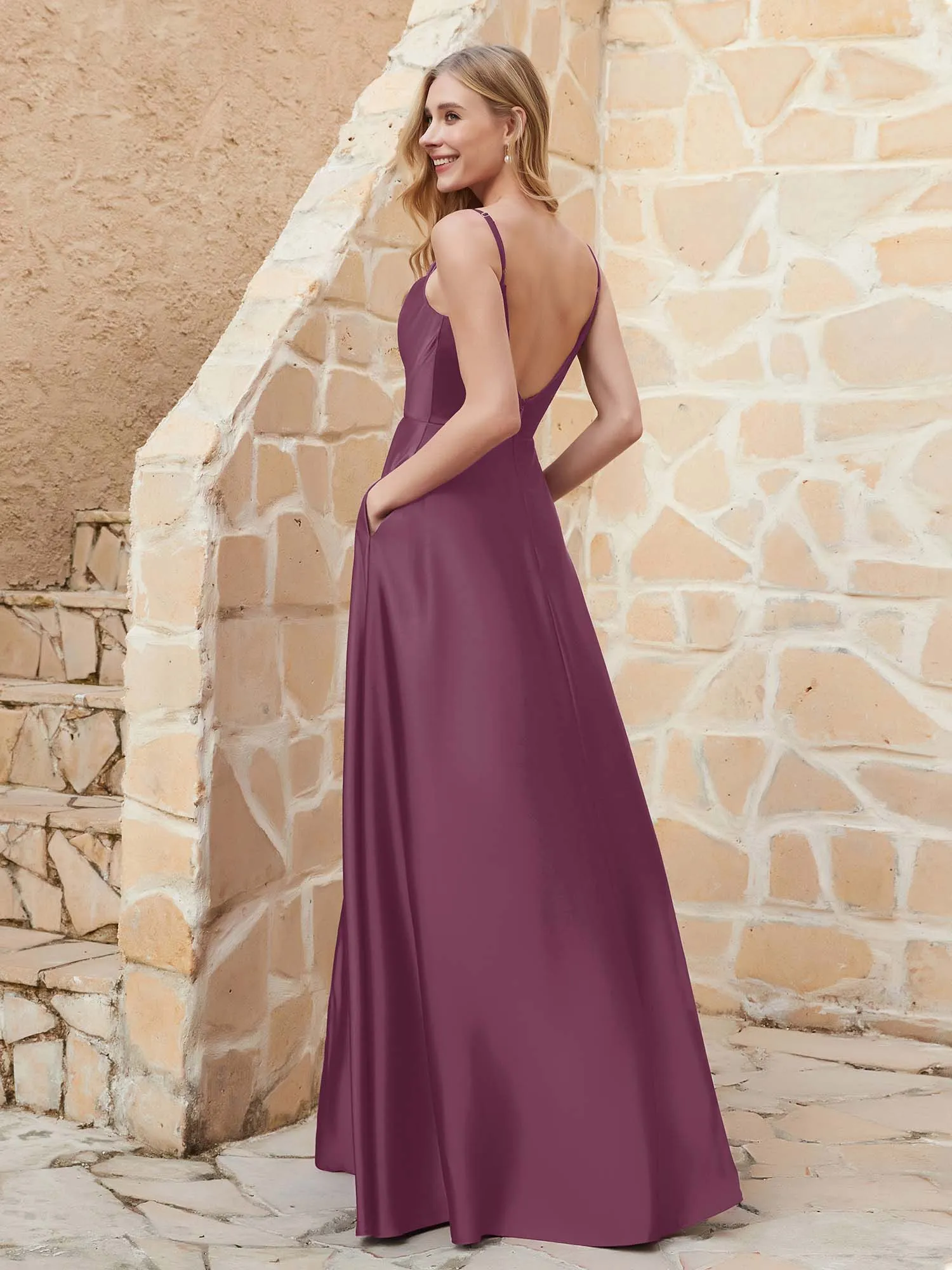 A Line Cowl Neck Satin Dress With Slit Mulberry Plus Size