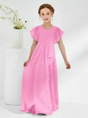 A-line Flutter Sleeves Junior Bridesmaid Dresses Candy Pink