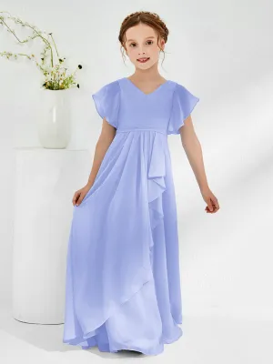 A-line Flutter Sleeves Junior Bridesmaid Dresses Lavender