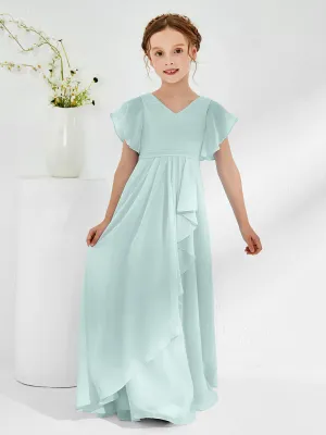 A-line Flutter Sleeves Junior Bridesmaid Dresses Mist