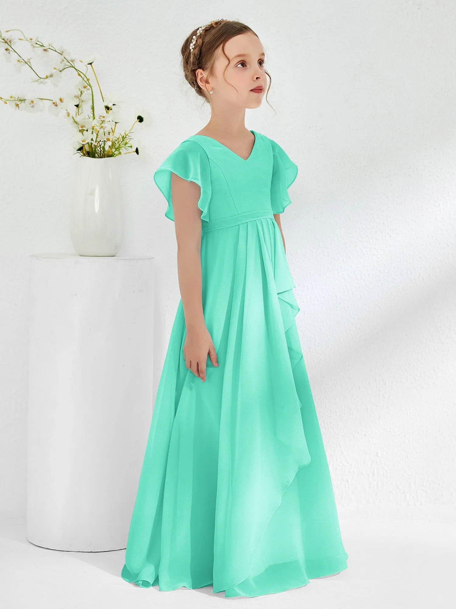 A-line Flutter Sleeves Junior Bridesmaid Dresses Spa