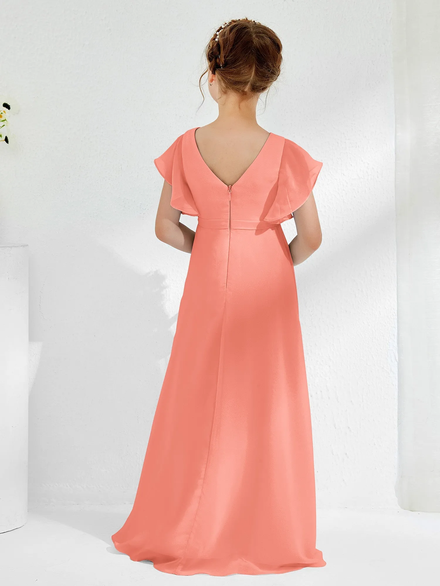 A-line Flutter Sleeves Junior Bridesmaid Dresses Sunset