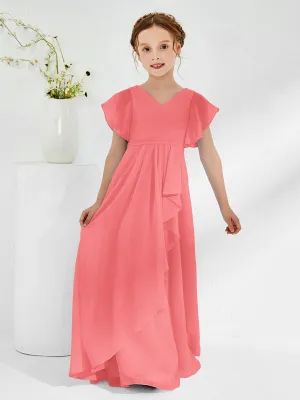 A-line Flutter Sleeves Junior Bridesmaid Dresses Watermelon