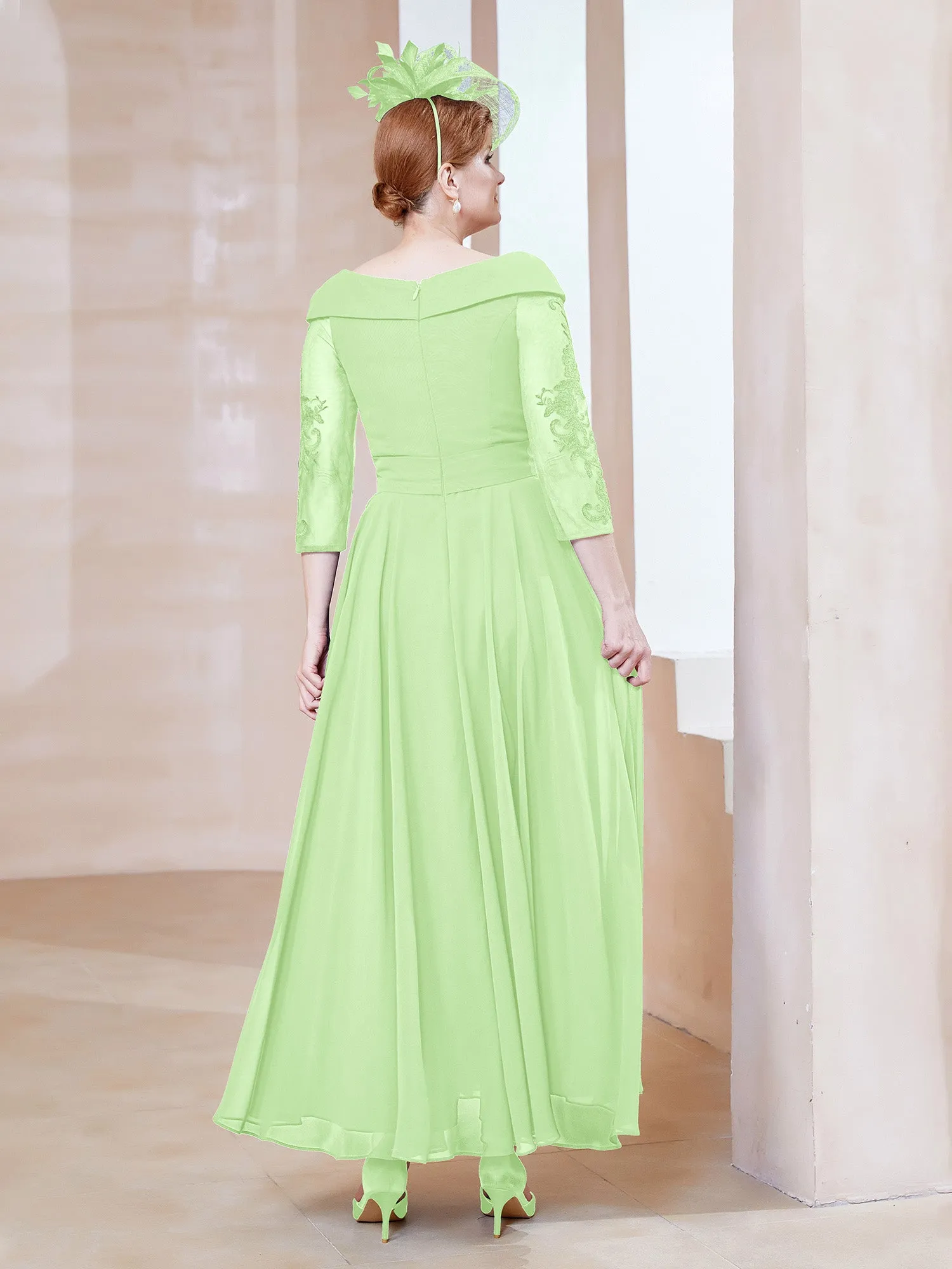 A-line V-neck Appliqued Chiffon Dress Sage