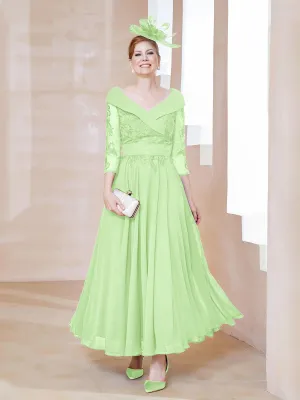 A-line V-neck Appliqued Chiffon Dress Sage