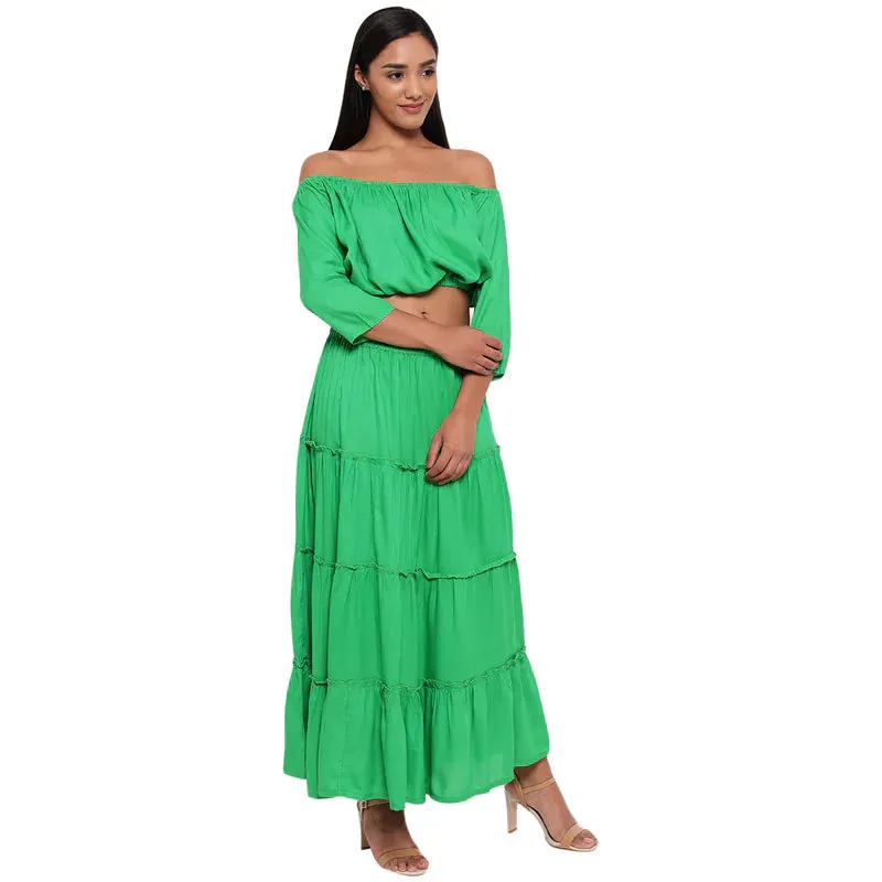 Aawari Rayon Two Piece Prom Dress For Girls and Women Green-AM083-Green