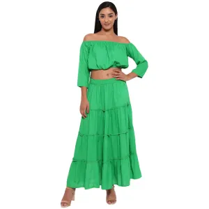 Aawari Rayon Two Piece Prom Dress For Girls and Women Green-AM083-Green
