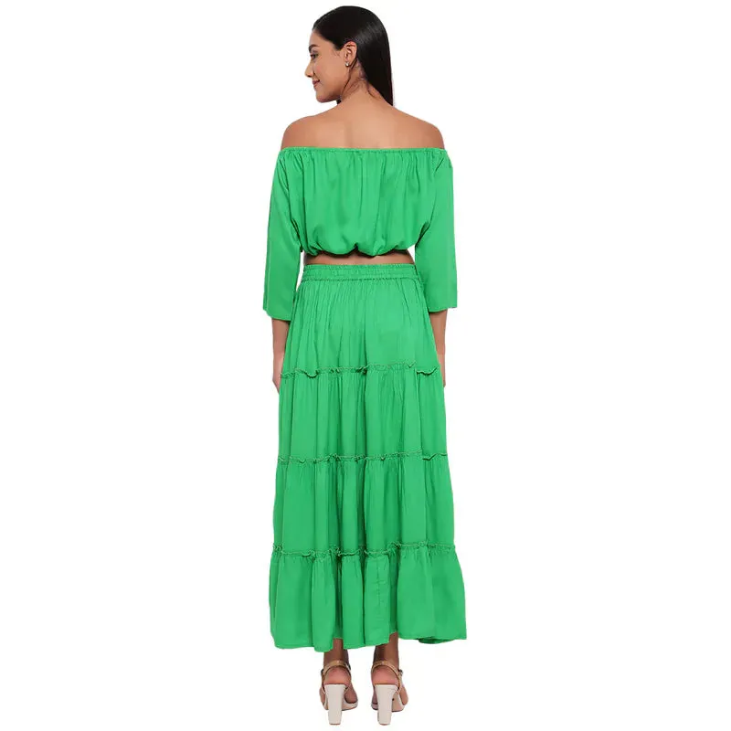Aawari Rayon Two Piece Prom Dress For Girls and Women Green-AM083-Green