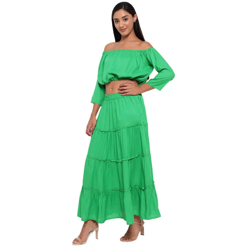 Aawari Rayon Two Piece Prom Dress For Girls and Women Green-AM083-Green