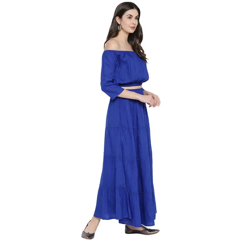 Aawari Rayon Two Piece Prom Dress For Girls and Women Royal Blue-AM083-Royal Blue