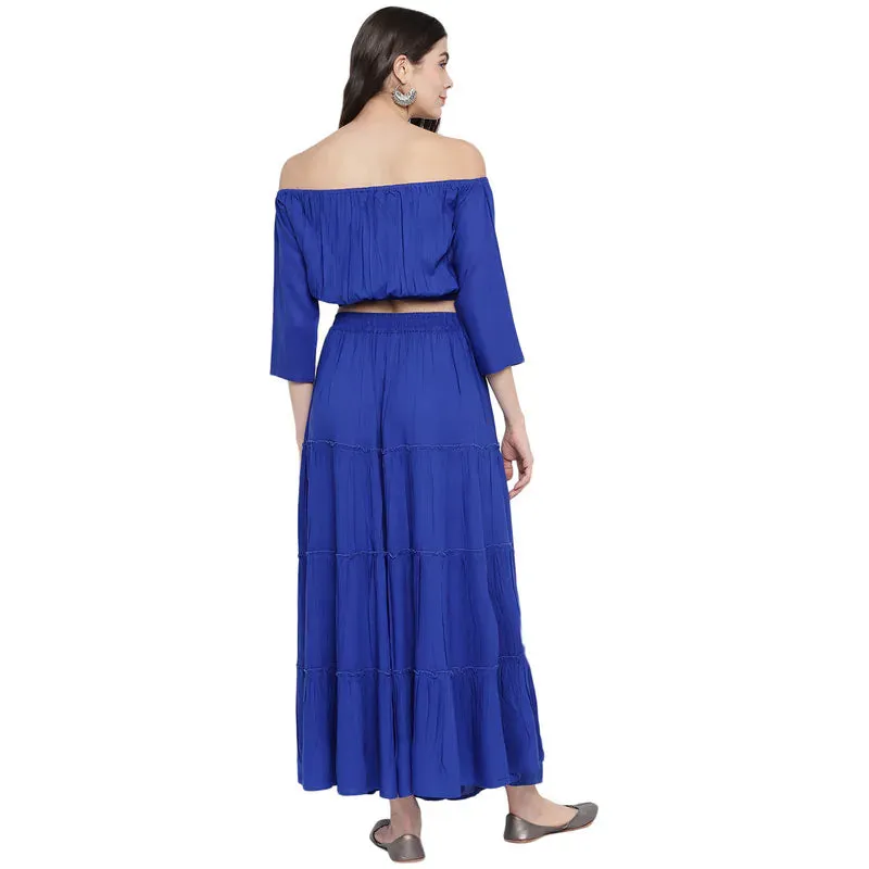 Aawari Rayon Two Piece Prom Dress For Girls and Women Royal Blue-AM083-Royal Blue