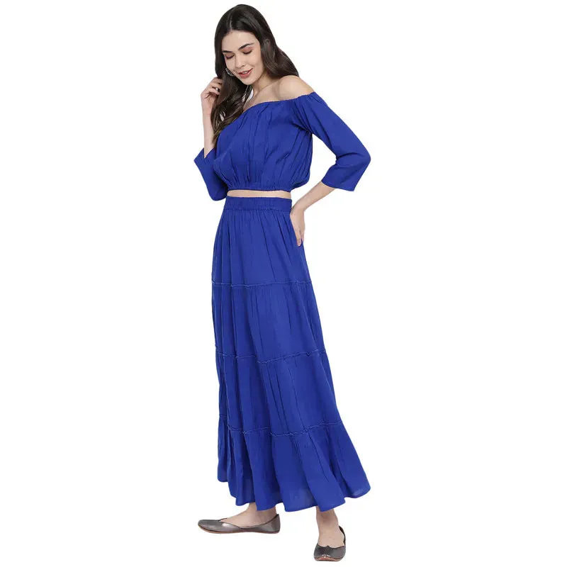 Aawari Rayon Two Piece Prom Dress For Girls and Women Royal Blue-AM083-Royal Blue