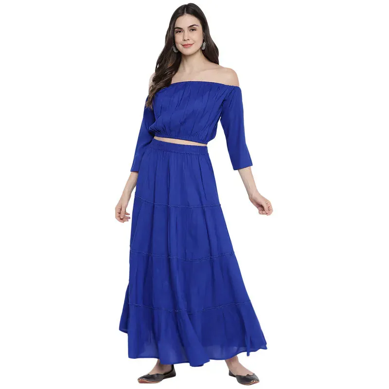 Aawari Rayon Two Piece Prom Dress For Girls and Women Royal Blue-AM083-Royal Blue