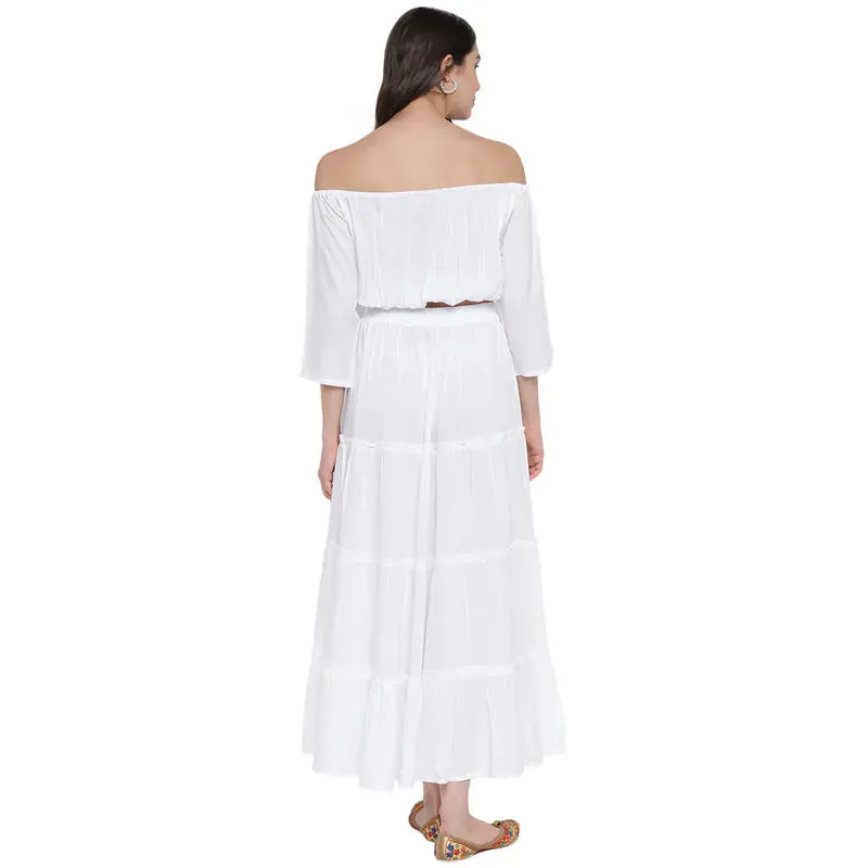 Aawari Rayon Two Piece Prom Dress For Girls and Women White-AM083-White