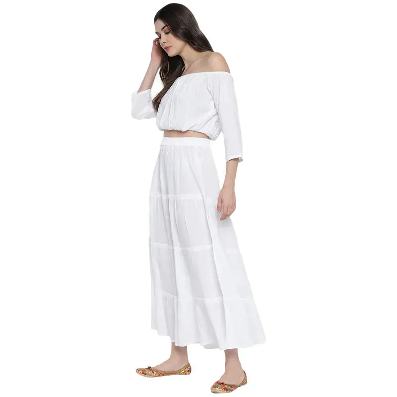 Aawari Rayon Two Piece Prom Dress For Girls and Women White-AM083-White