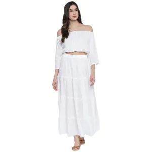 Aawari Rayon Two Piece Prom Dress For Girls and Women White-AM083-White