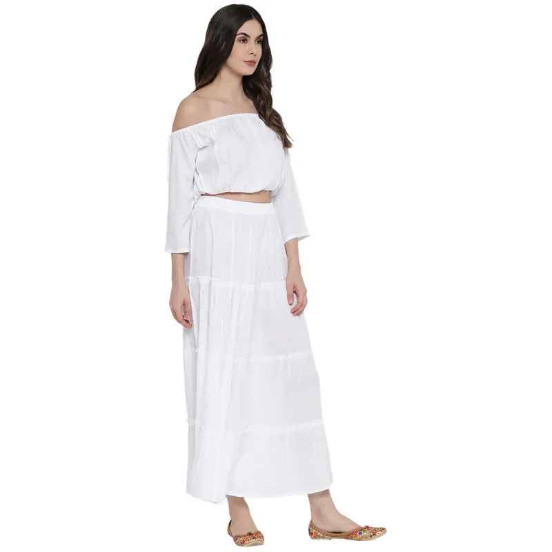 Aawari Rayon Two Piece Prom Dress For Girls and Women White-AM083-White