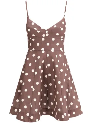 Acacia Fit and Flare Mini Dress in Tan/Cream Dot