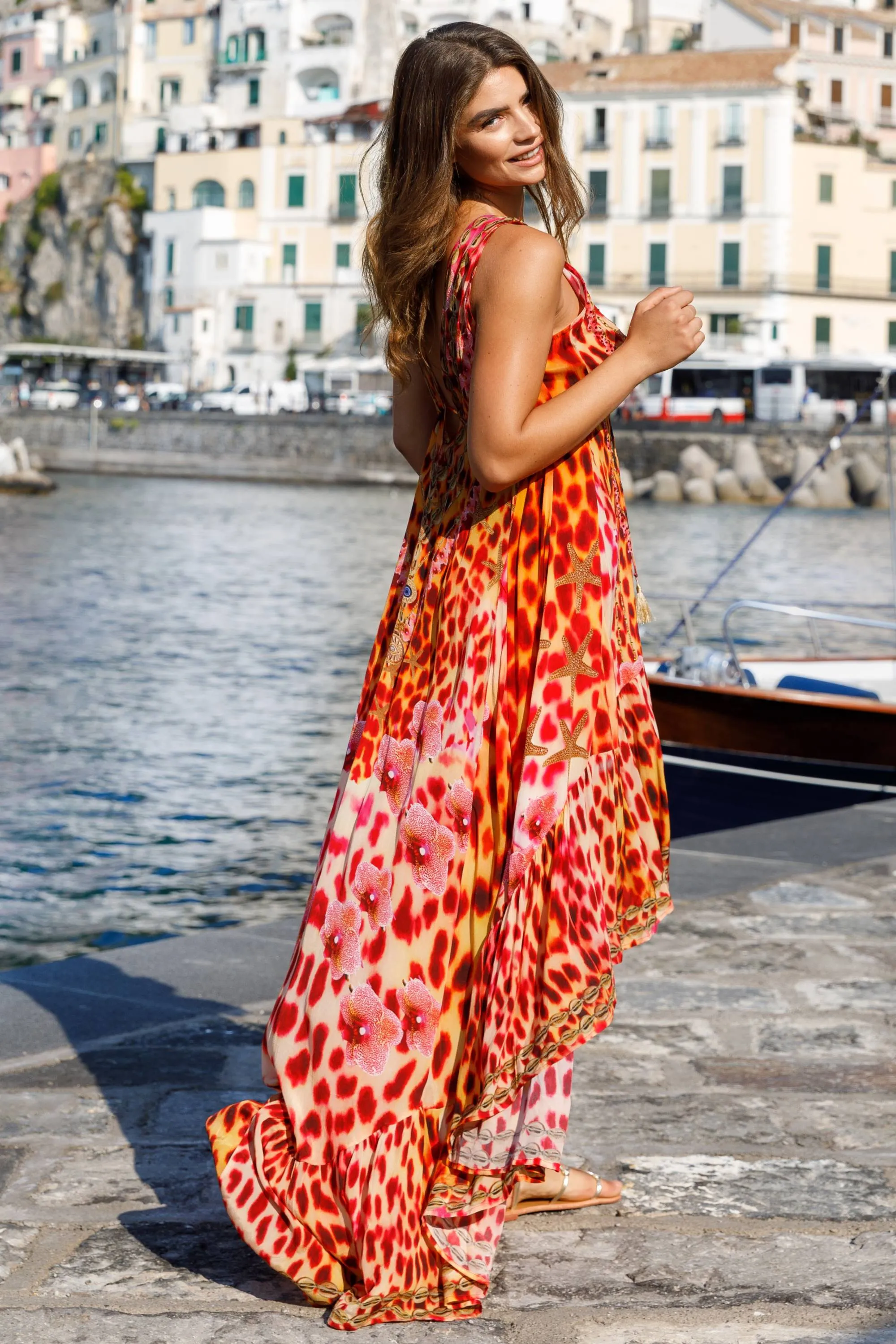 Animal Print Orange Silk Stunning Holiday Dress