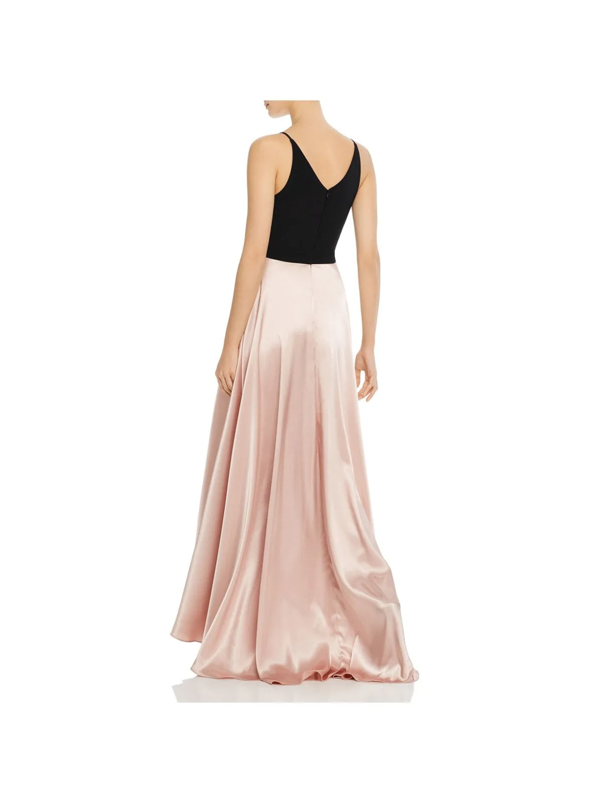 AQUA DRESSES Womens Beige Stretch Zippered Wrap Style Skirt Lined Color Block Sleeveless V Neck Full-Length Evening Gown Dress