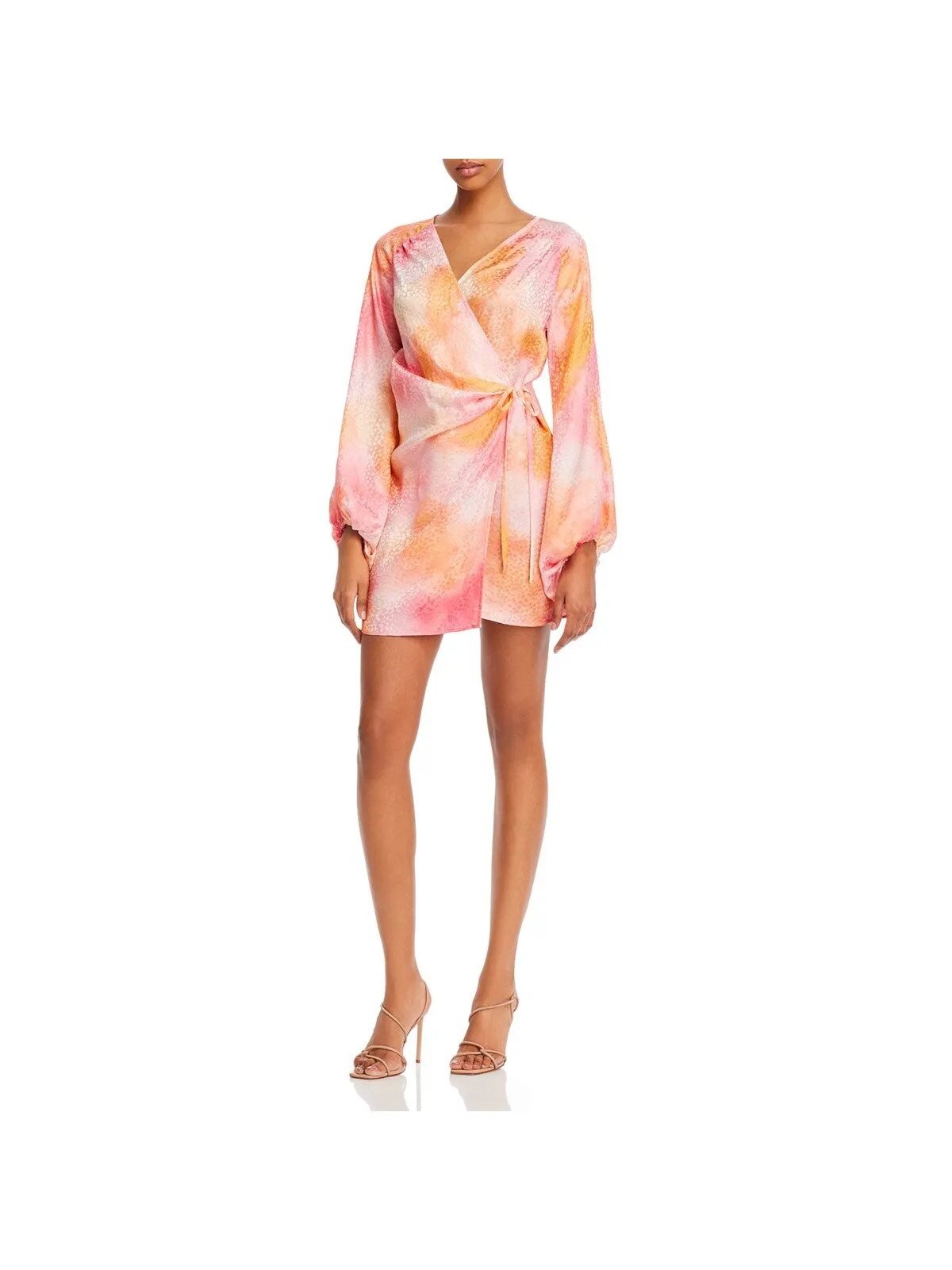 ART DEALER Womens Pleated Long Sleeve Surplice Neckline Mini Evening Wrap Dress