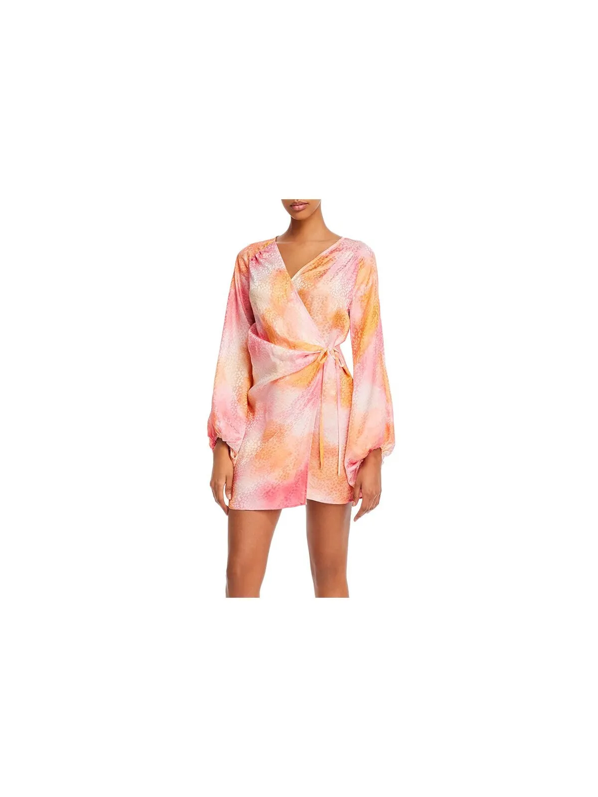 ART DEALER Womens Pleated Long Sleeve Surplice Neckline Mini Evening Wrap Dress