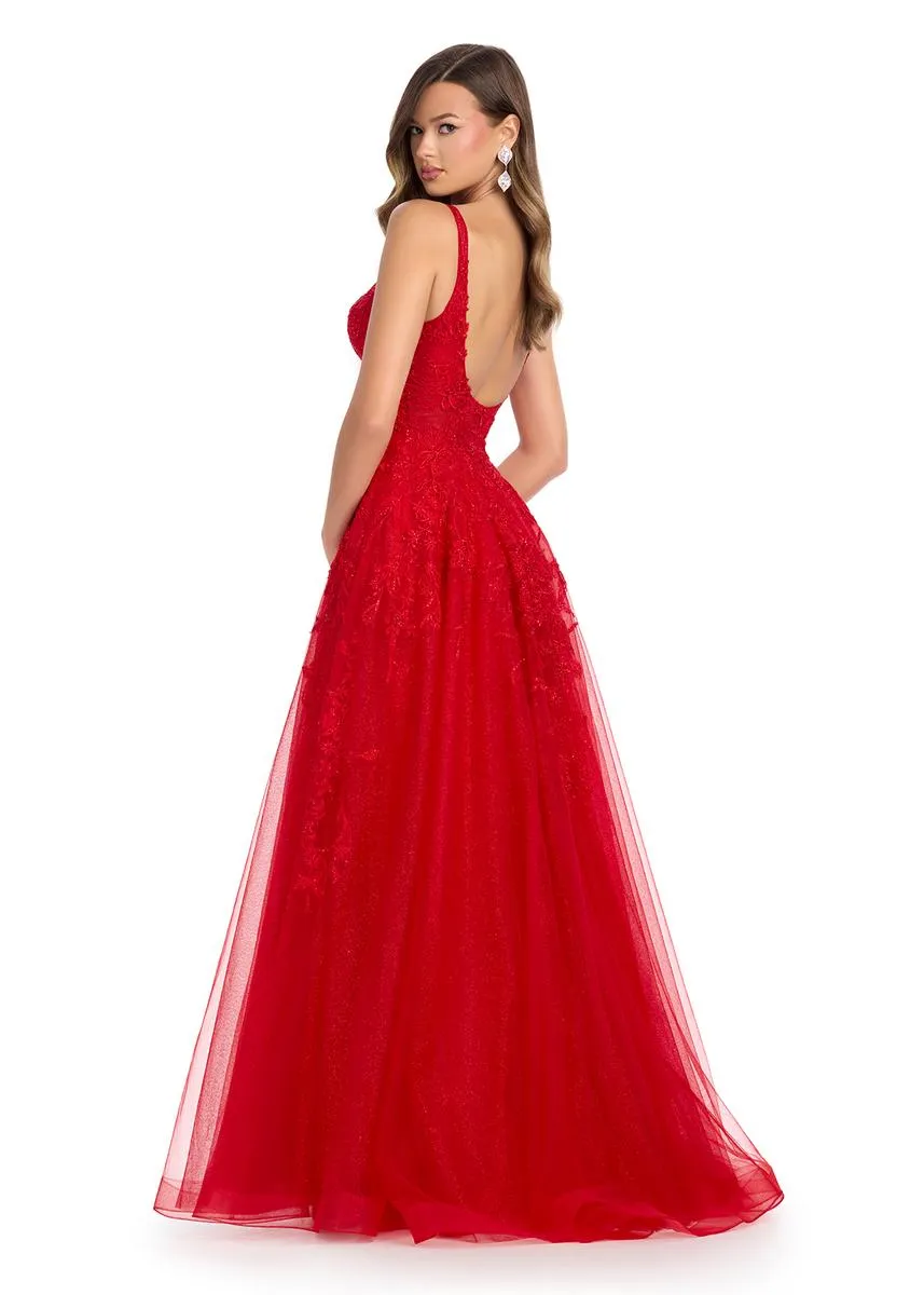 ASHLEYlauren Lace Illusion Long Prom Dress 11892