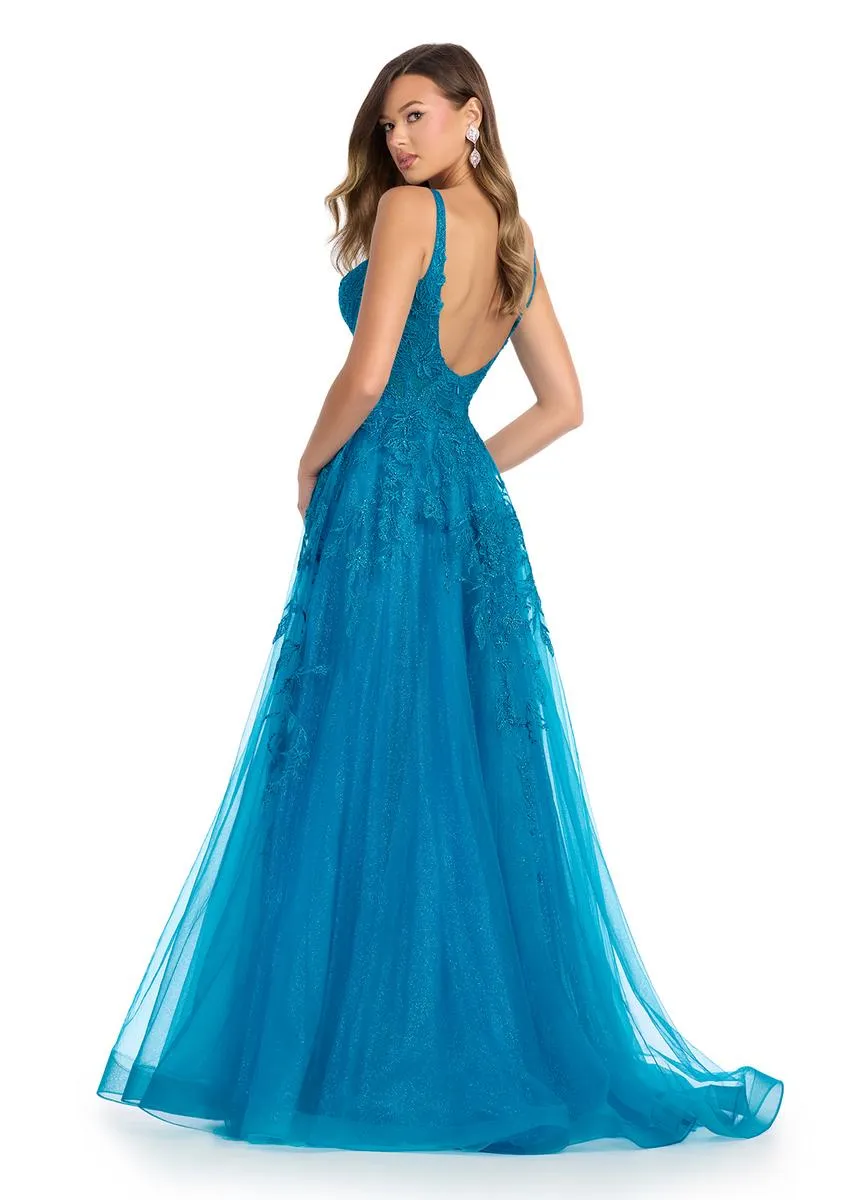 ASHLEYlauren Lace Illusion Long Prom Dress 11892