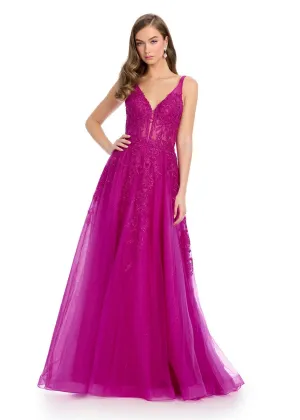 ASHLEYlauren Lace Illusion Long Prom Dress 11892