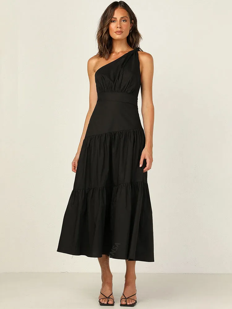 Asymmetrical One Shoulder Strapped Midi Dress