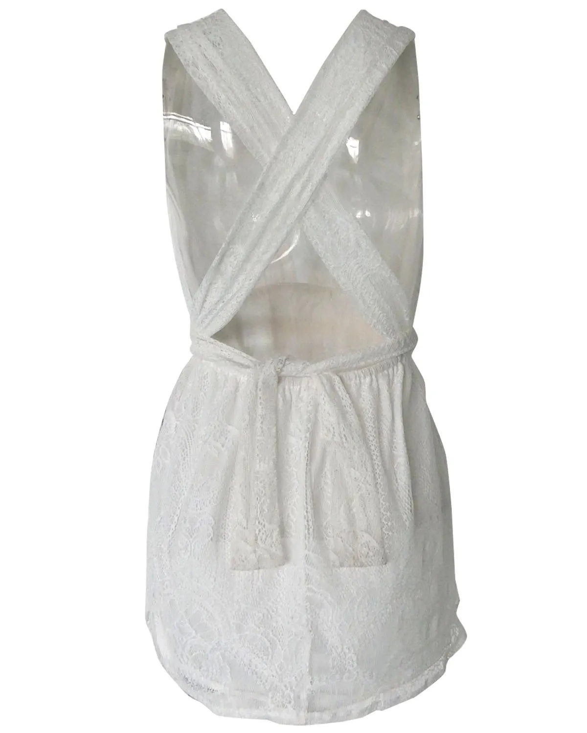 Backless Spaghetti Strap White Lace Back Cross V-neck Short Dress